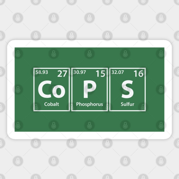 Cops (Co-P-S) Periodic Elements Spelling Sticker by cerebrands